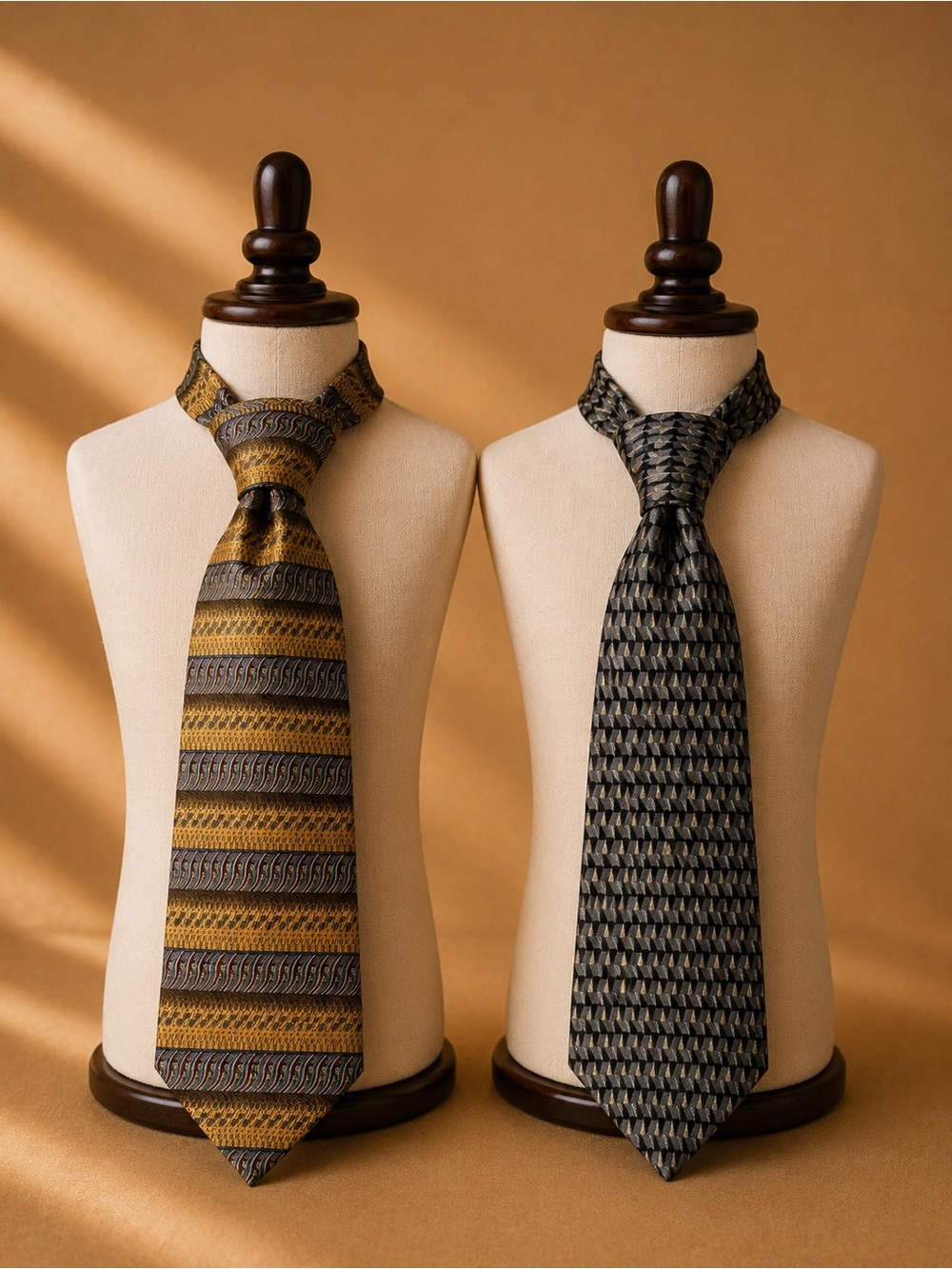 Van Heusen Gold and Black Patterned Silk Tie Pair